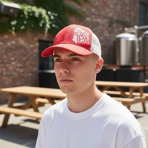 Rebel IPA Red and White Men's Trucker Hat (H6)